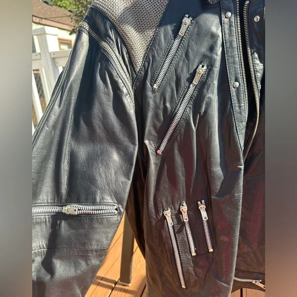 Vintage Michael Jackson MJ Beat It Genuine Black Leather Jacket With Silver Mesh - Picture 8 of 14